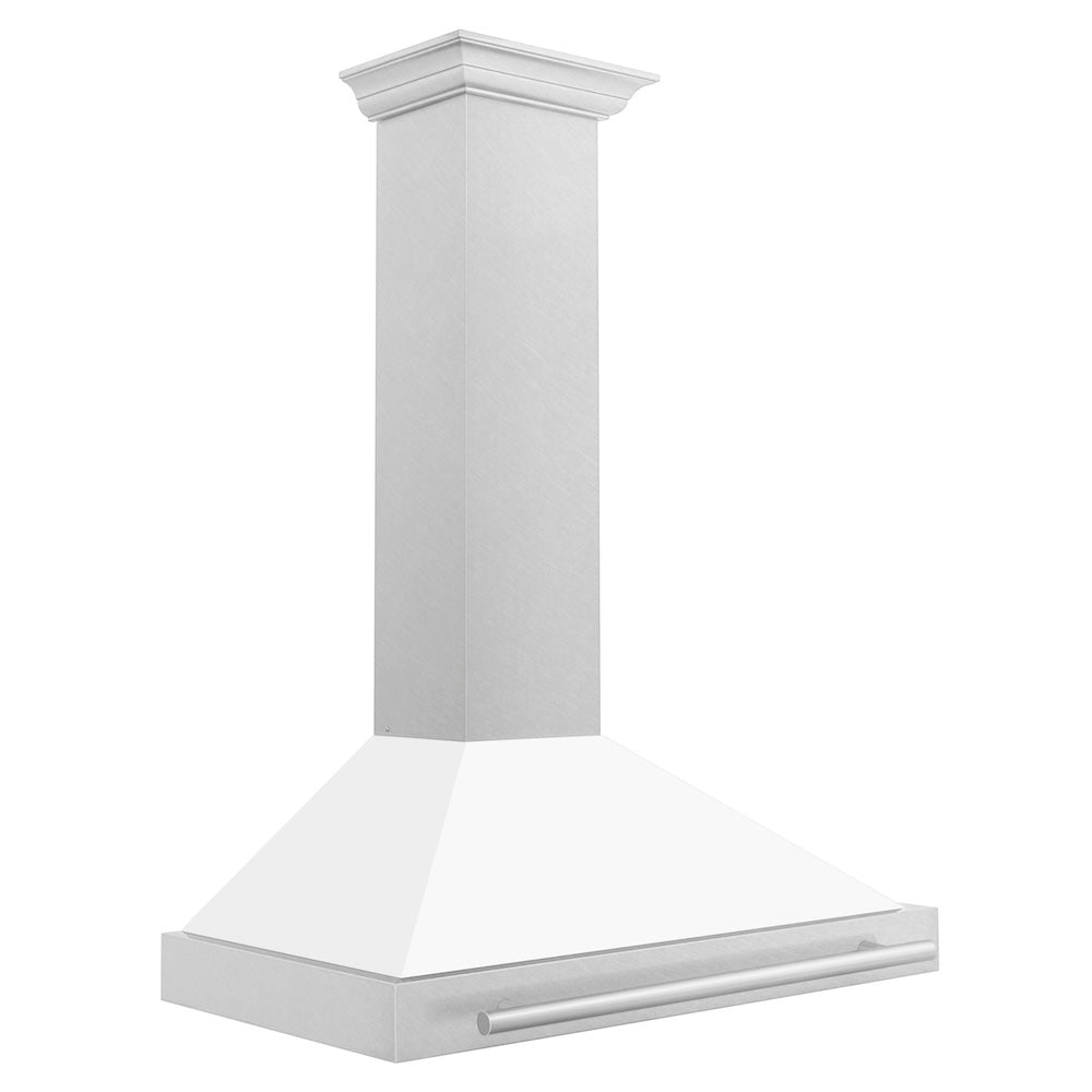 36 In. Convertible Satin Stainless Steel Wall Mount Range Hood With White Matte Shell And Stainless Steel Handle KB4SNXWM36