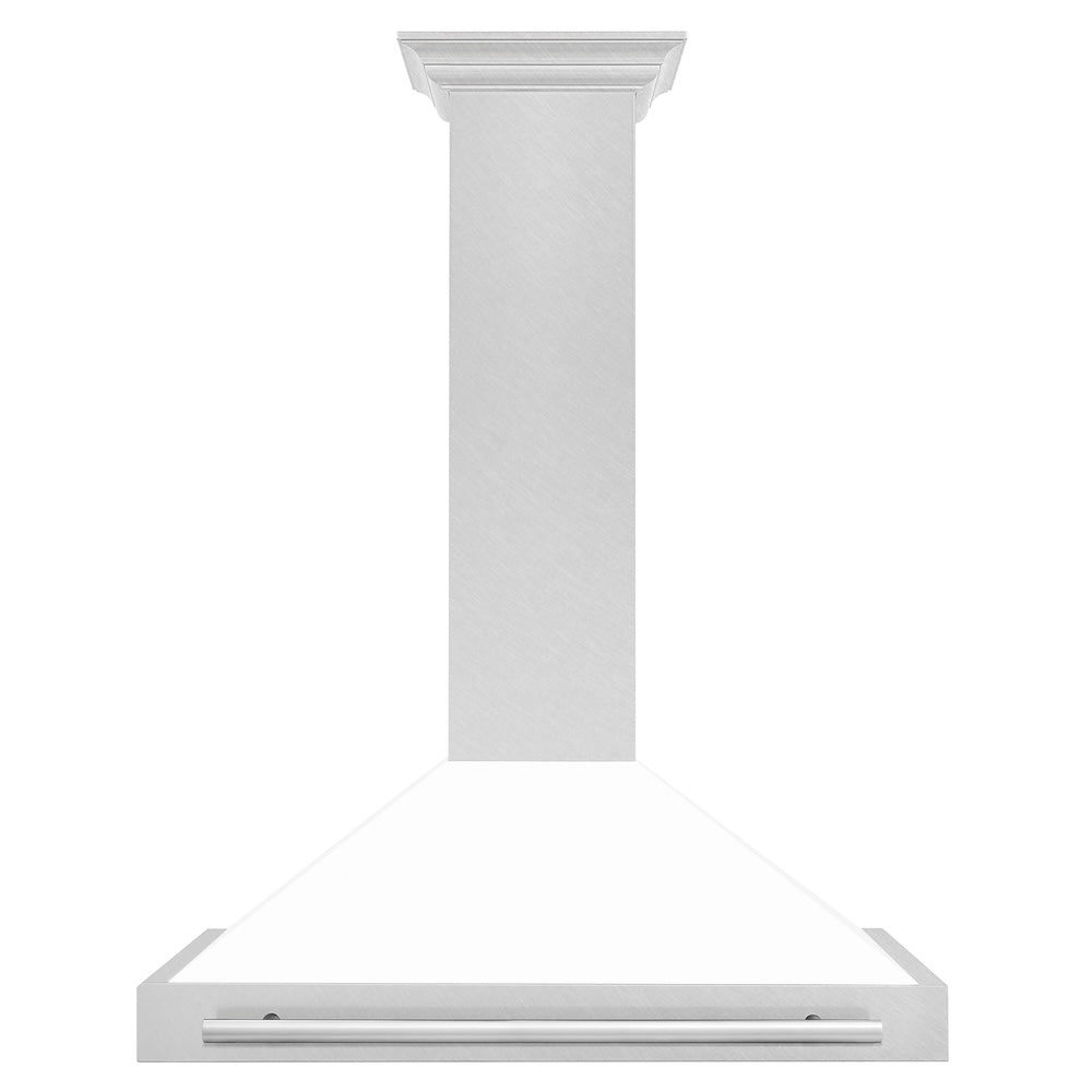 36 In. Convertible Satin Stainless Steel Wall Mount Range Hood With White Matte Shell And Stainless Steel Handle KB4SNXWM36