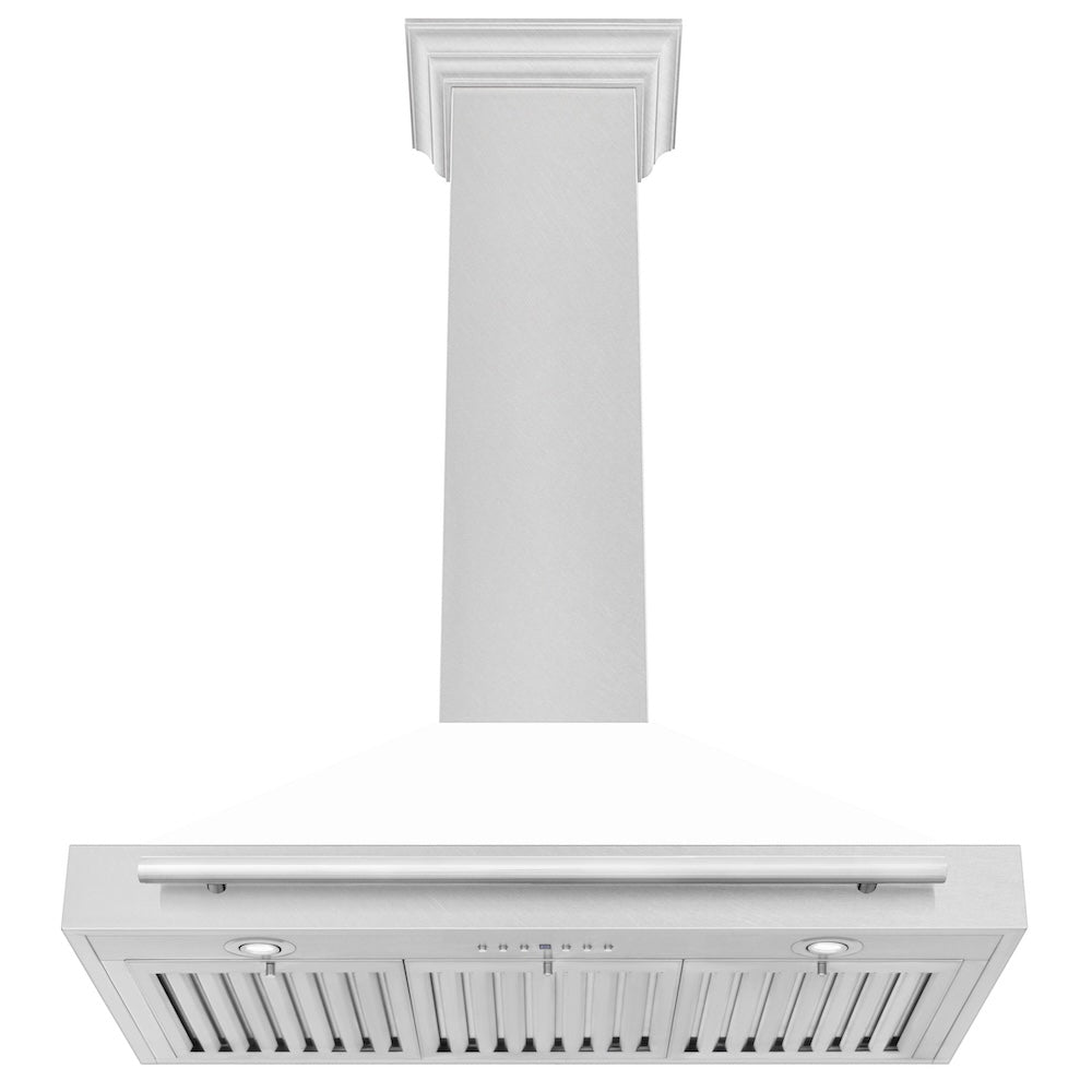 36 In. Convertible Satin Stainless Steel Wall Mount Range Hood With White Matte Shell And Stainless Steel Handle KB4SNXWM36