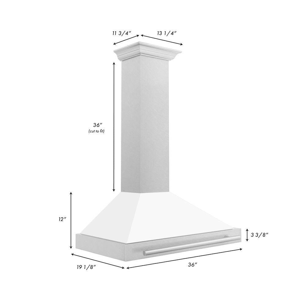36 In. Convertible Satin Stainless Steel Wall Mount Range Hood With White Matte Shell And Stainless Steel Handle KB4SNXWM36