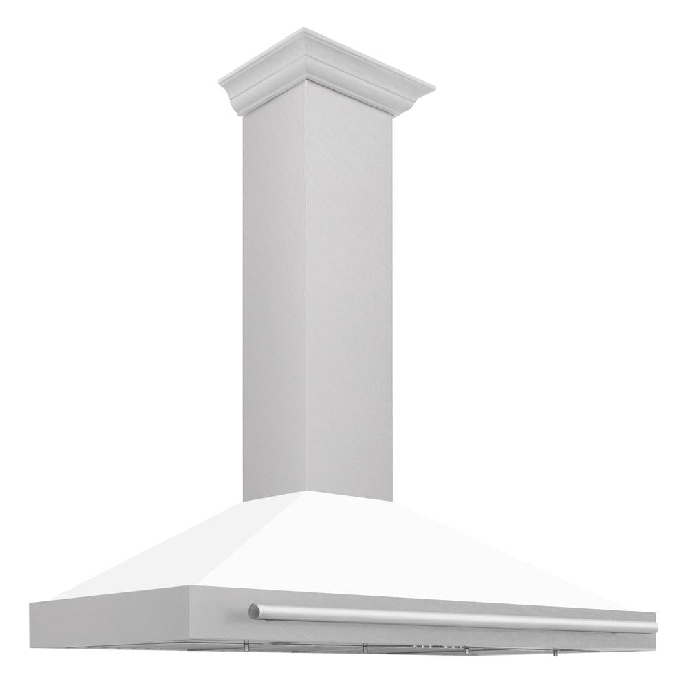 48 In. Convertible Satin Stainless Steel Wall Mount Range Hood With White Matte Shell And Stainless Steel Handle KB4SNXWM48