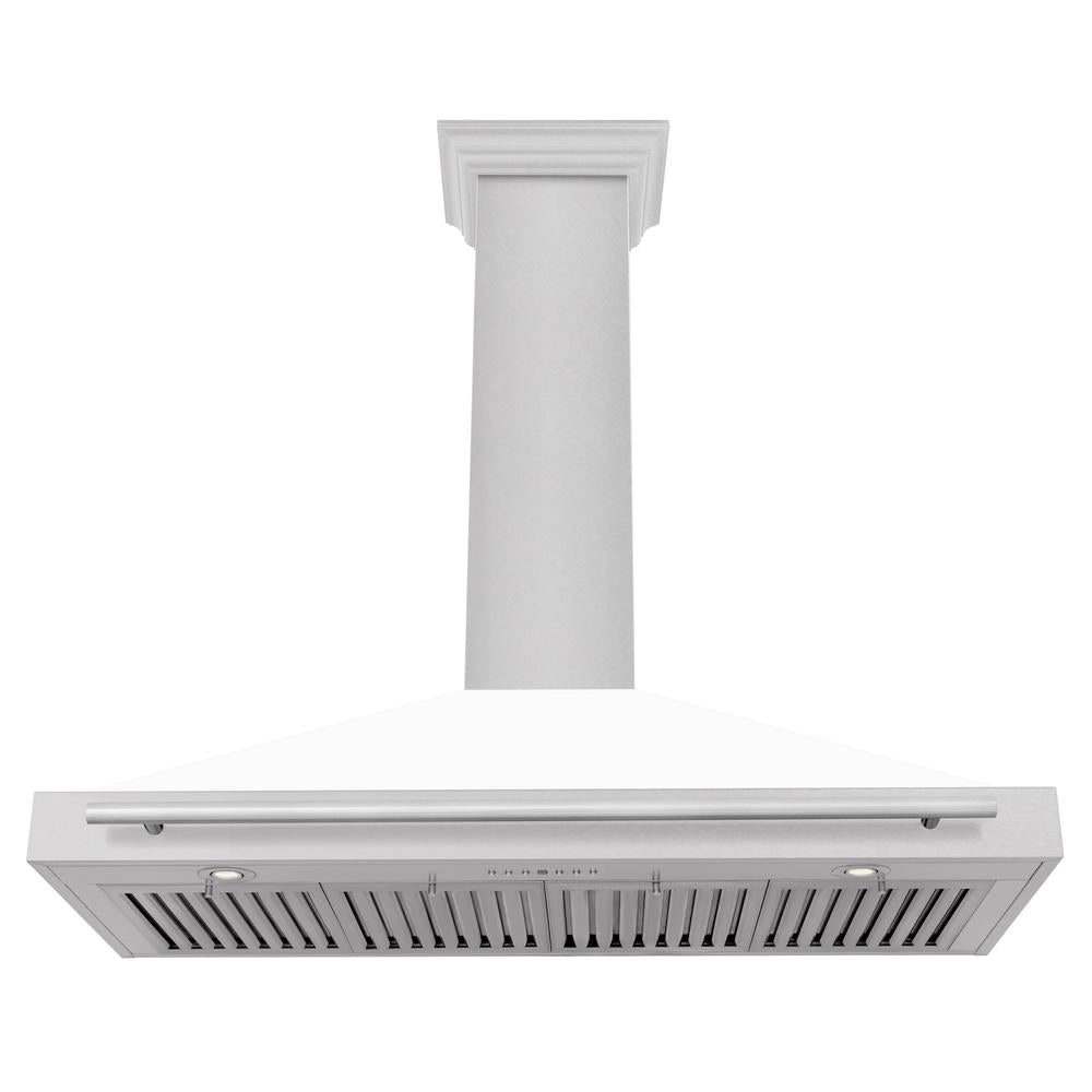 48 In. Convertible Satin Stainless Steel Wall Mount Range Hood With White Matte Shell And Stainless Steel Handle KB4SNXWM48