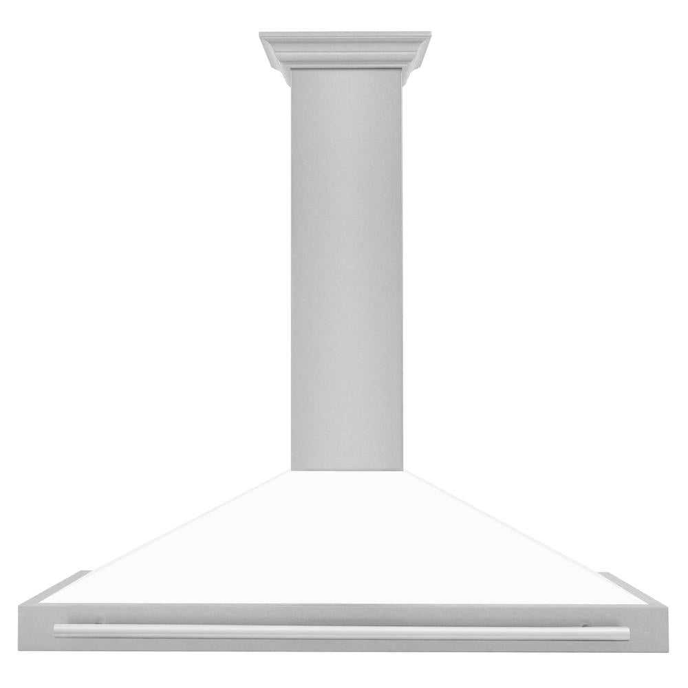 48 In. Convertible Satin Stainless Steel Wall Mount Range Hood With White Matte Shell And Stainless Steel Handle KB4SNXWM48