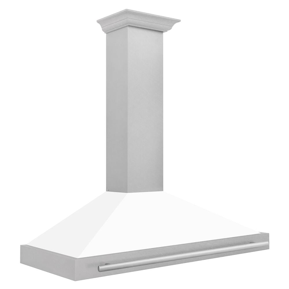 48 In. Convertible Satin Stainless Steel Wall Mount Range Hood With White Matte Shell And Stainless Steel Handle KB4SNXWM48