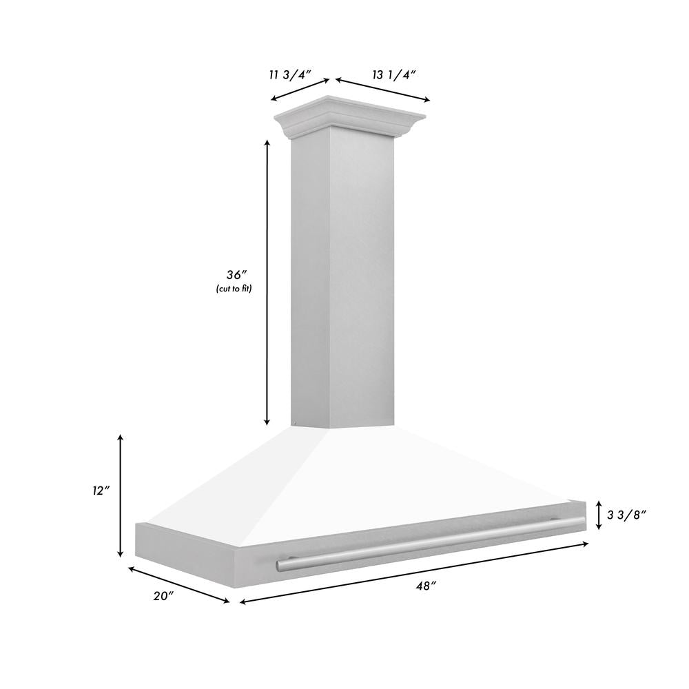 48 In. Convertible Satin Stainless Steel Wall Mount Range Hood With White Matte Shell And Stainless Steel Handle KB4SNXWM48