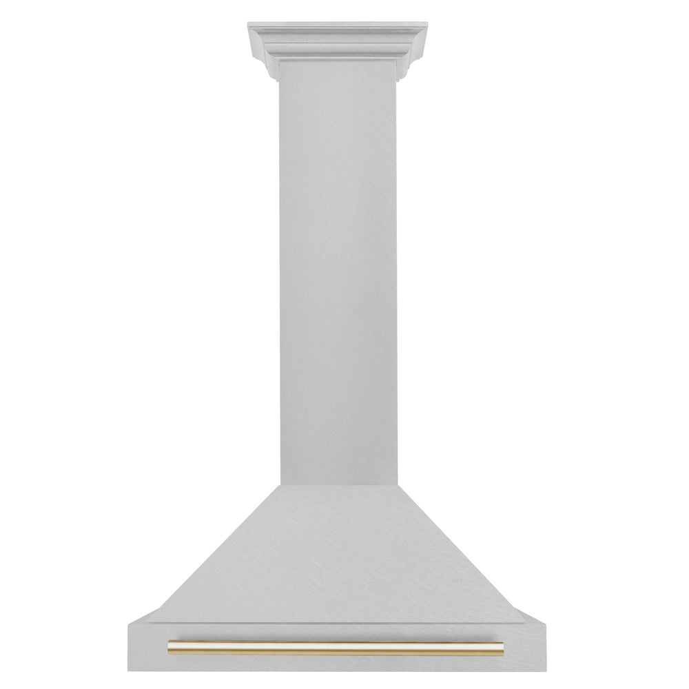 Autograph Edition 30 In. Convertible Satin Stainless Steel Wall Mount Range Hood With Polished Gold Handle KB4SNZ30G