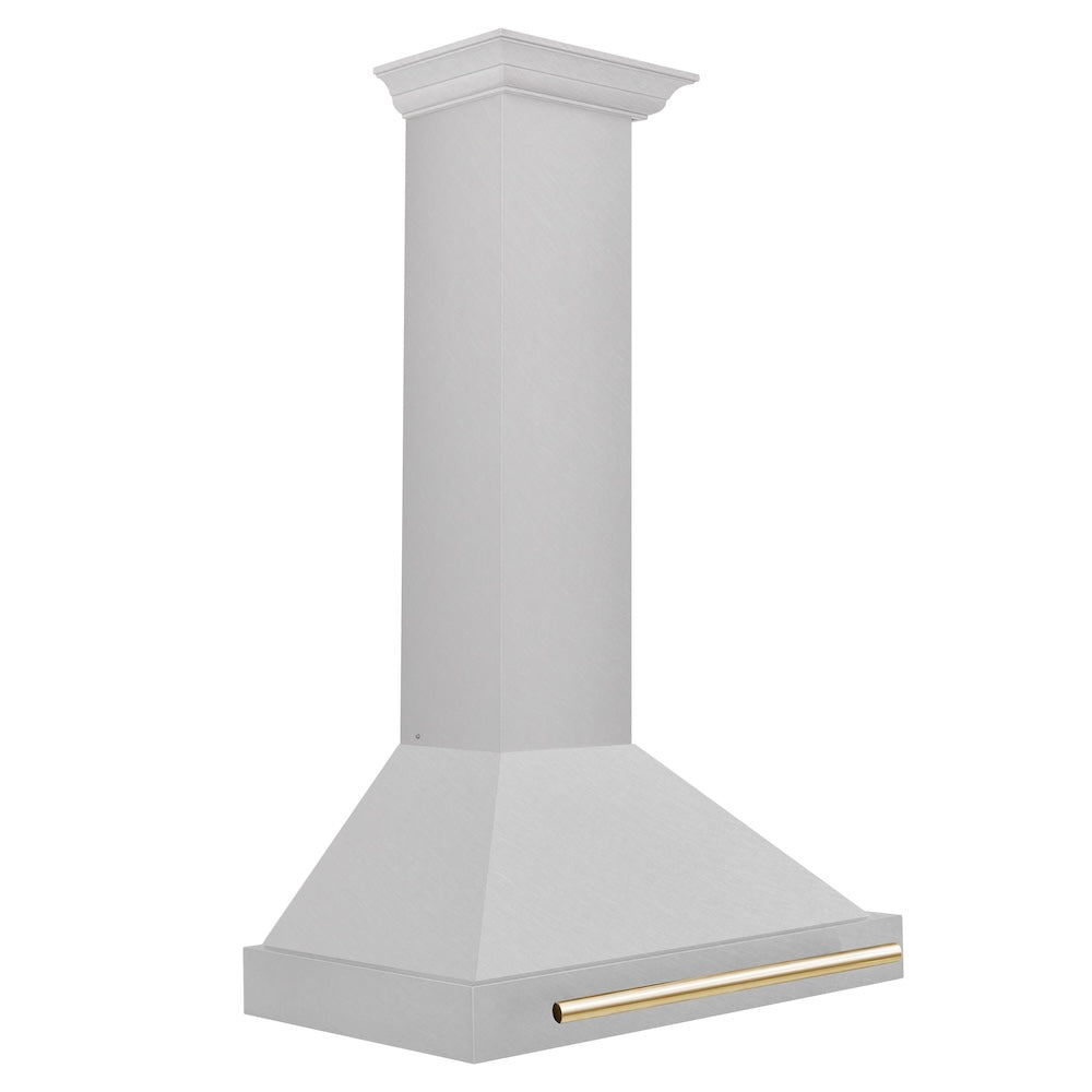 Autograph Edition 30 In. Convertible Satin Stainless Steel Wall Mount Range Hood With Polished Gold Handle KB4SNZ30G