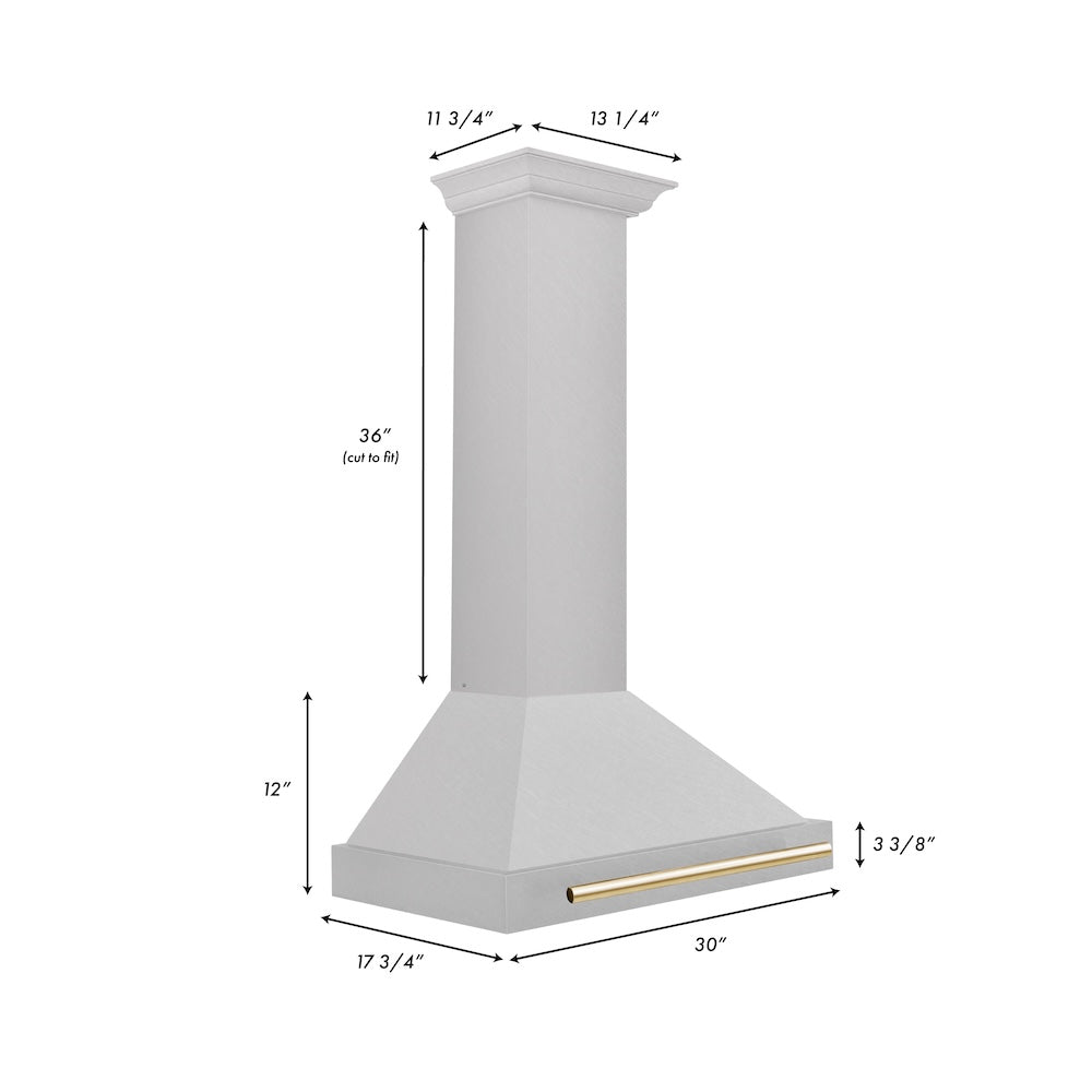 Autograph Edition 30 In. Convertible Satin Stainless Steel Wall Mount Range Hood With Polished Gold Handle KB4SNZ30G