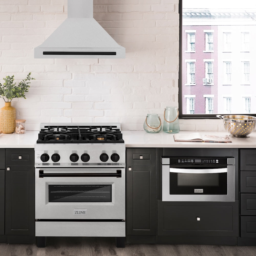 Autograph Edition 30 In. Convertible Satin Stainless Steel Wall Mount Range Hood With Matte Black Handle KB4SNZ30MB