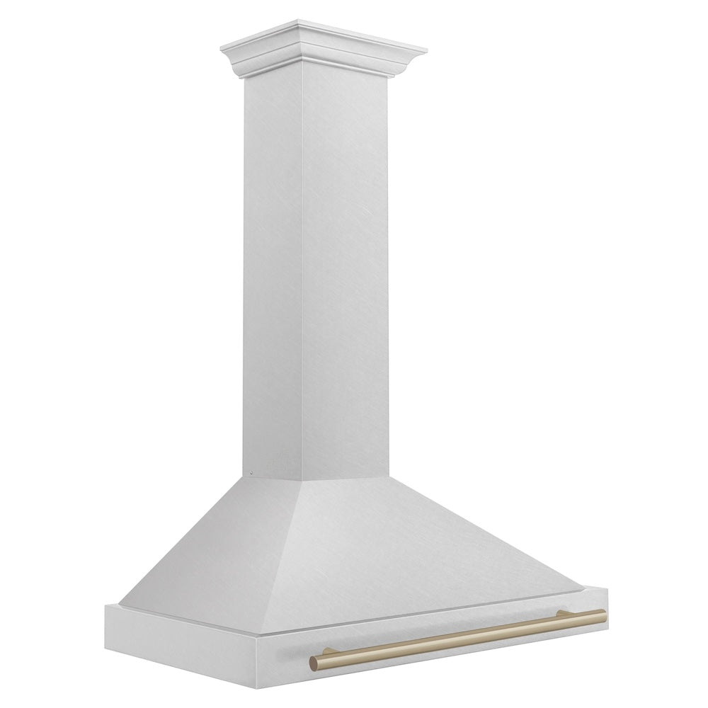 Autograph Edition 36 In. Convertible Satin Stainless Steel Wall Mount Range Hood With Champagne Bronze Handle KB4SNZ36CB
