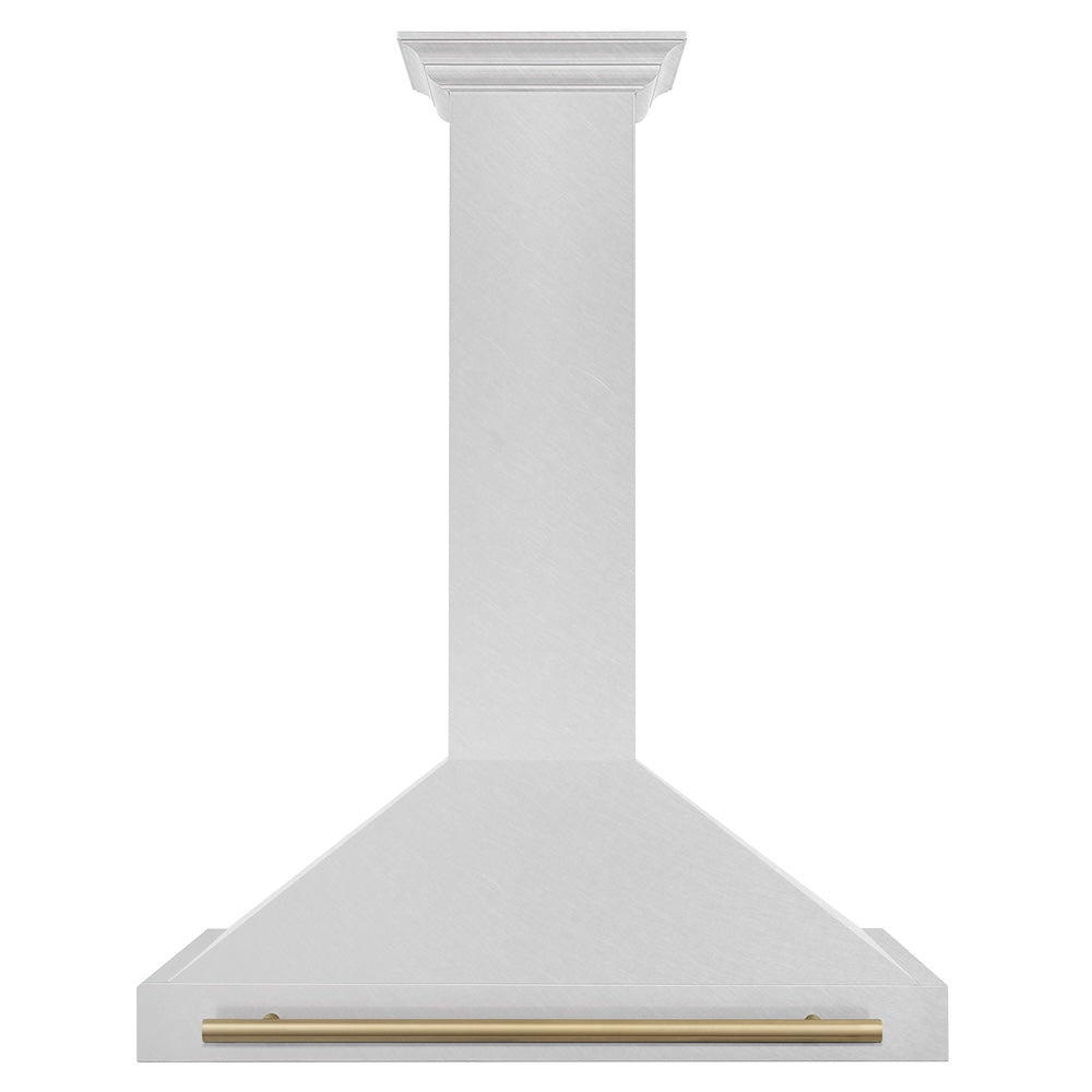 Autograph Edition 36 In. Convertible Satin Stainless Steel Wall Mount Range Hood With Champagne Bronze Handle KB4SNZ36CB