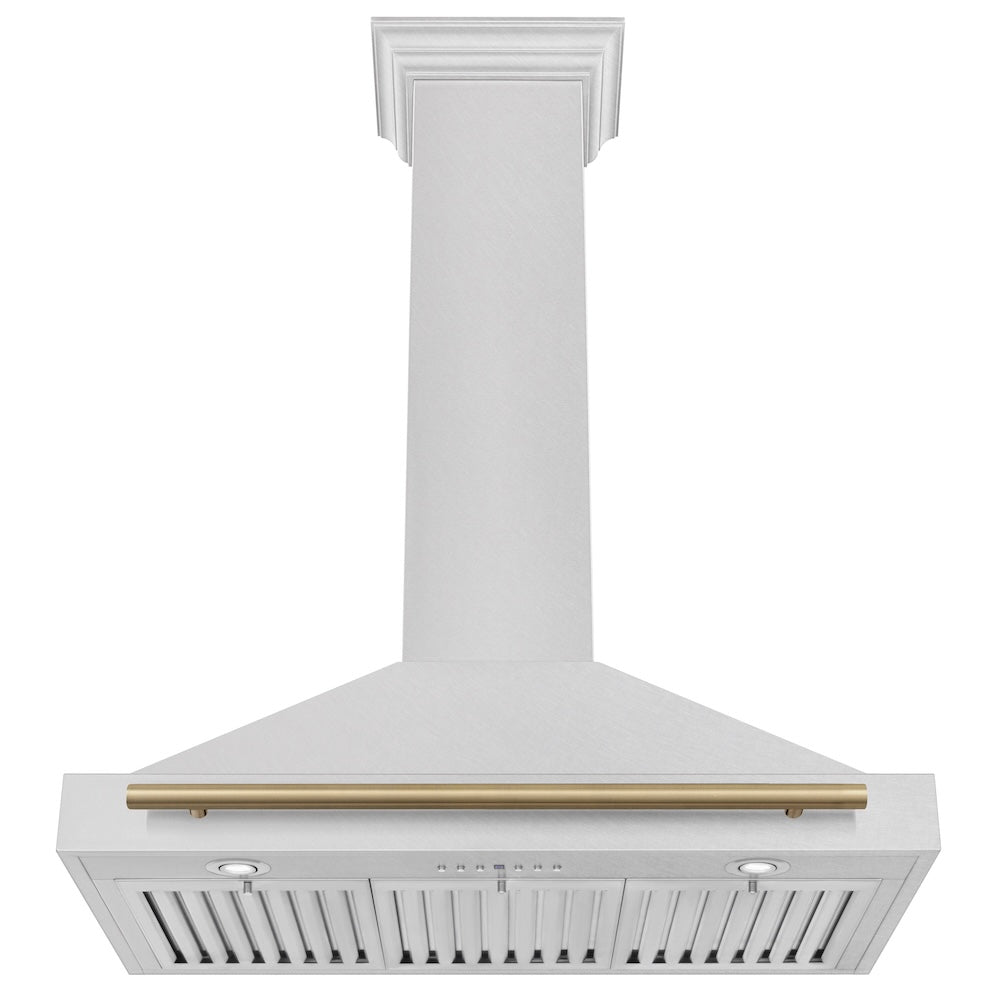 Autograph Edition 36 In. Convertible Satin Stainless Steel Wall Mount Range Hood With Champagne Bronze Handle KB4SNZ36CB