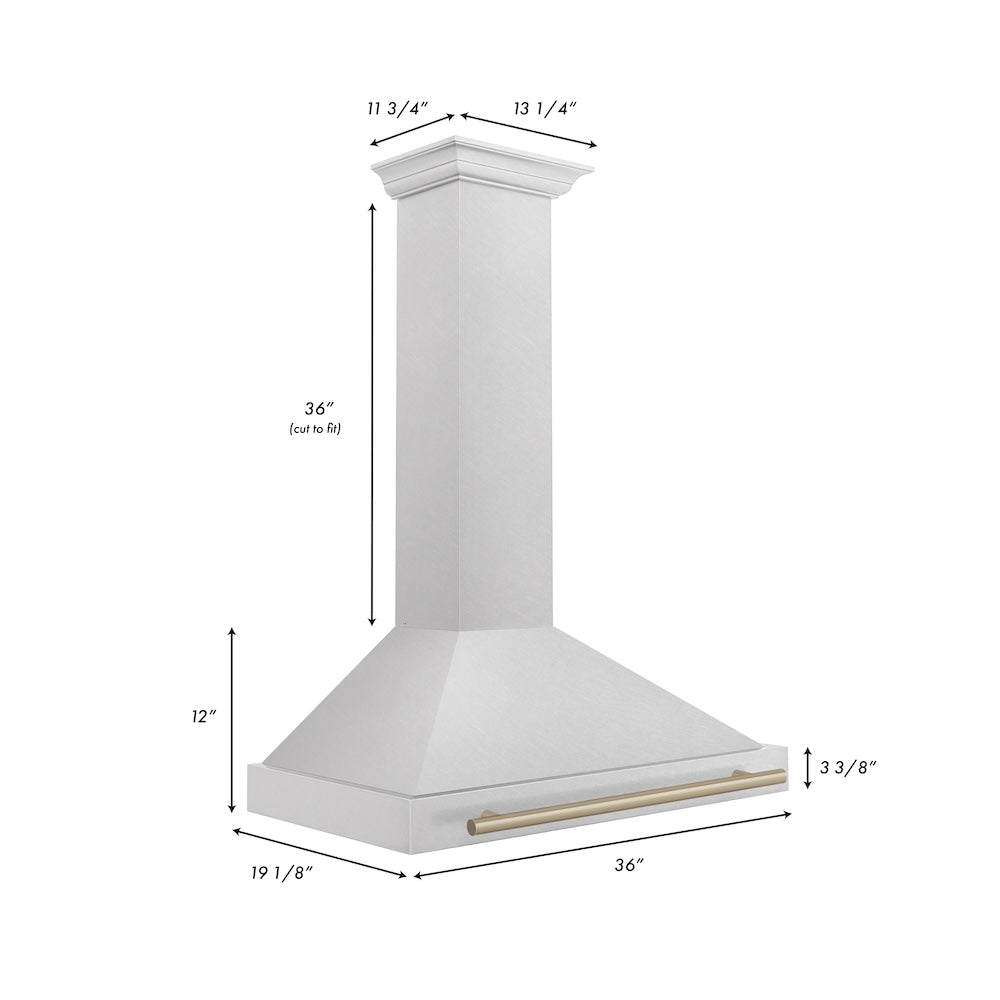 Autograph Edition 36 In. Convertible Satin Stainless Steel Wall Mount Range Hood With Champagne Bronze Handle KB4SNZ36CB