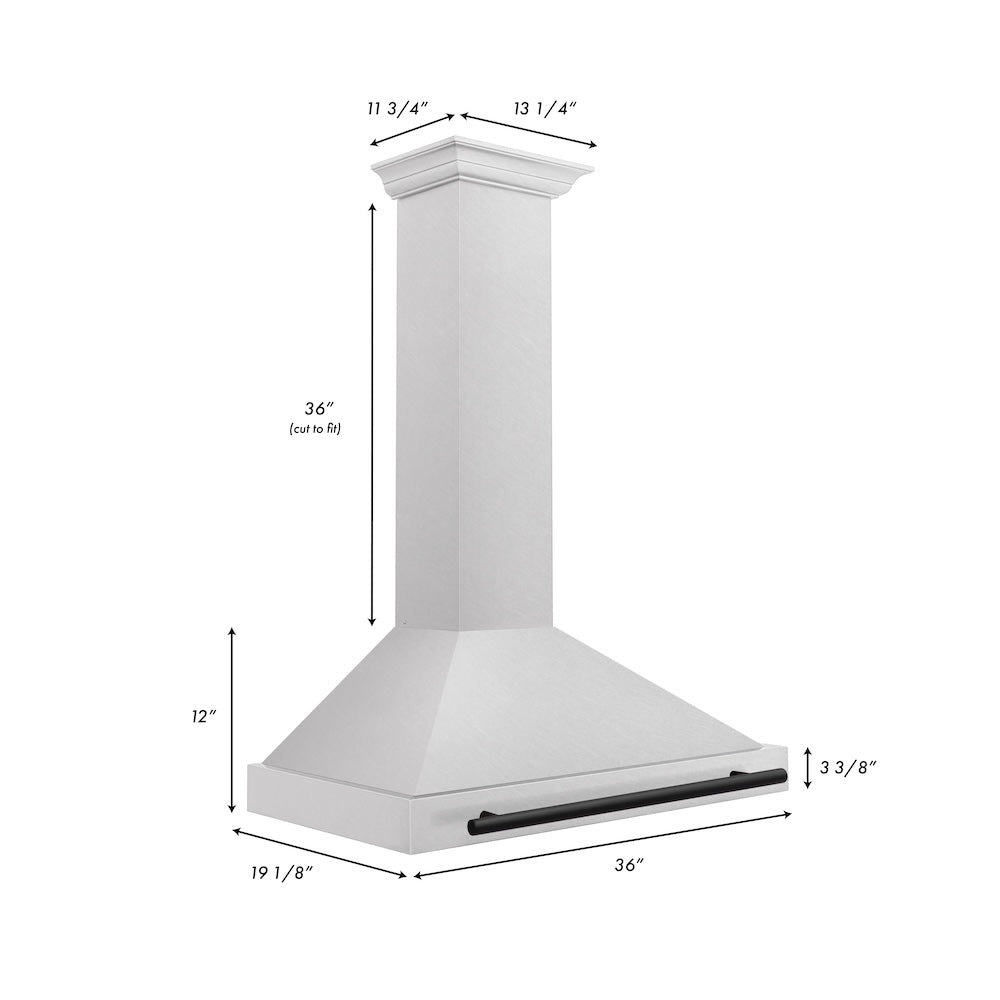 36in. Autograph Edition Convertible Fingerprint Resistant DuraSnow Stainless Steel Range Hood with Matte Black Handle KB4SNZ36MB