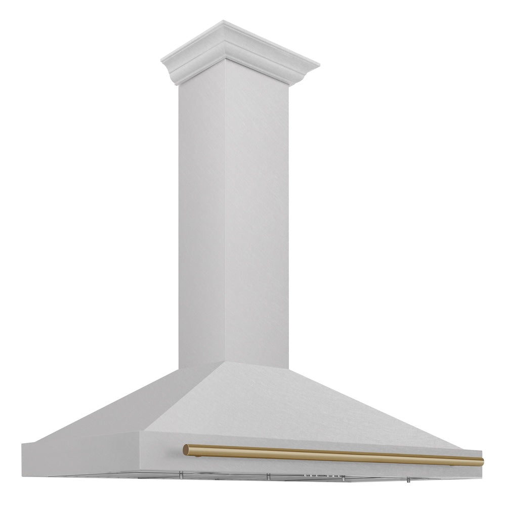 Autograph Edition 48 In. Convertible Satin Stainless Steel Wall Mount Range Hood With Champagne Bronze Handle KB4SNZ48CB
