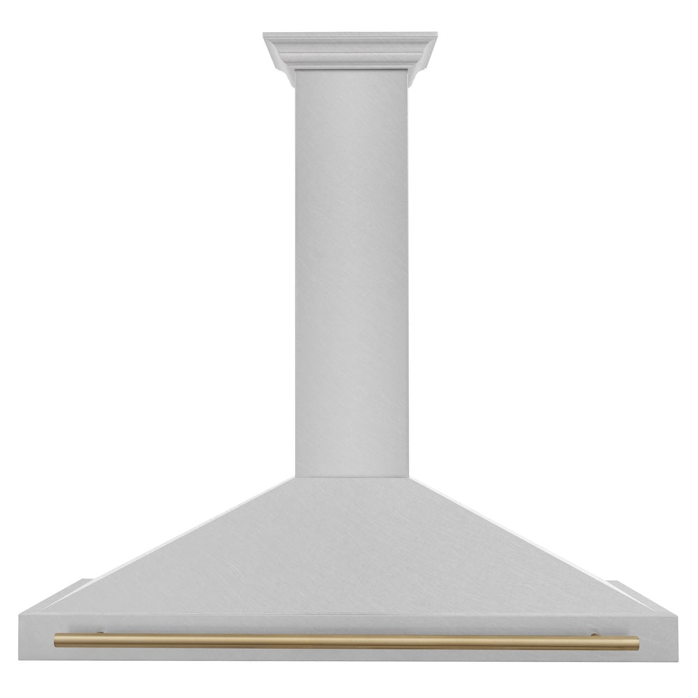 Autograph Edition 48 In. Convertible Satin Stainless Steel Wall Mount Range Hood With Champagne Bronze Handle KB4SNZ48CB