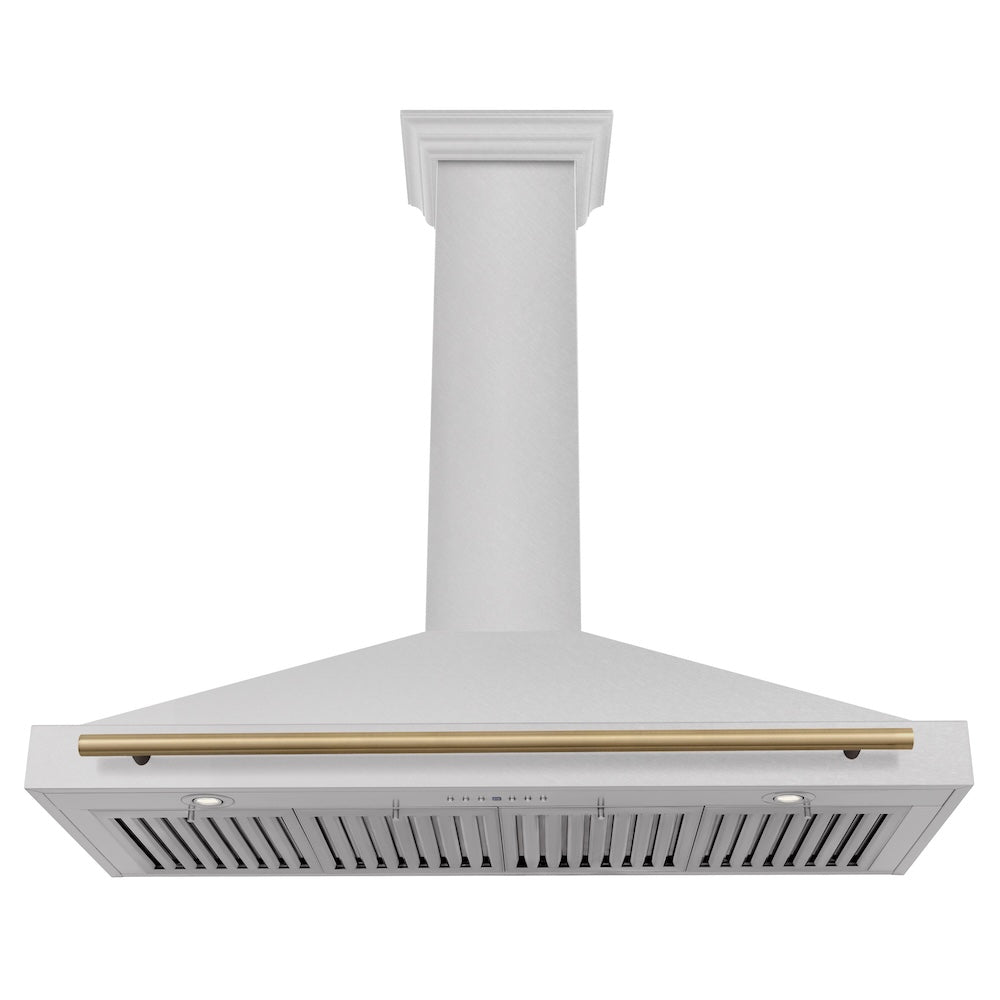 Autograph Edition 48 In. Convertible Satin Stainless Steel Wall Mount Range Hood With Champagne Bronze Handle KB4SNZ48CB