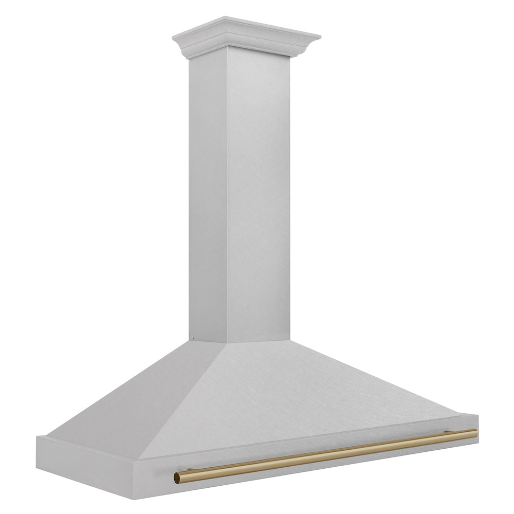 Autograph Edition 48 In. Convertible Satin Stainless Steel Wall Mount Range Hood With Champagne Bronze Handle KB4SNZ48CB