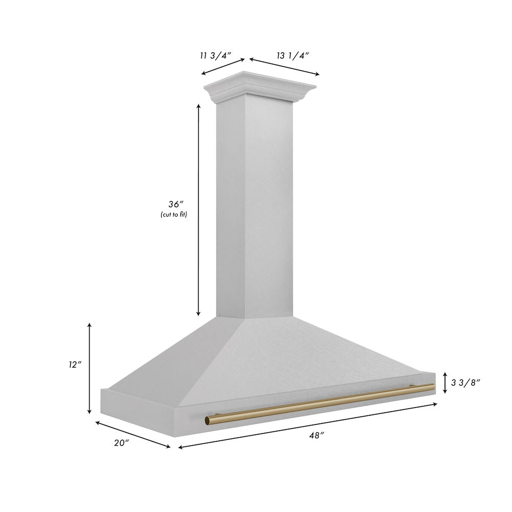Autograph Edition 48 In. Convertible Satin Stainless Steel Wall Mount Range Hood With Champagne Bronze Handle KB4SNZ48CB