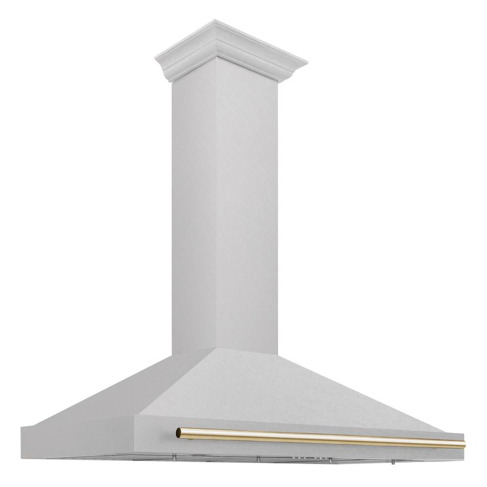 Autograph Edition 48 In. Convertible Satin Stainless Steel Wall Mount Range Hood With Polished Gold Handle KB4SNZ48G