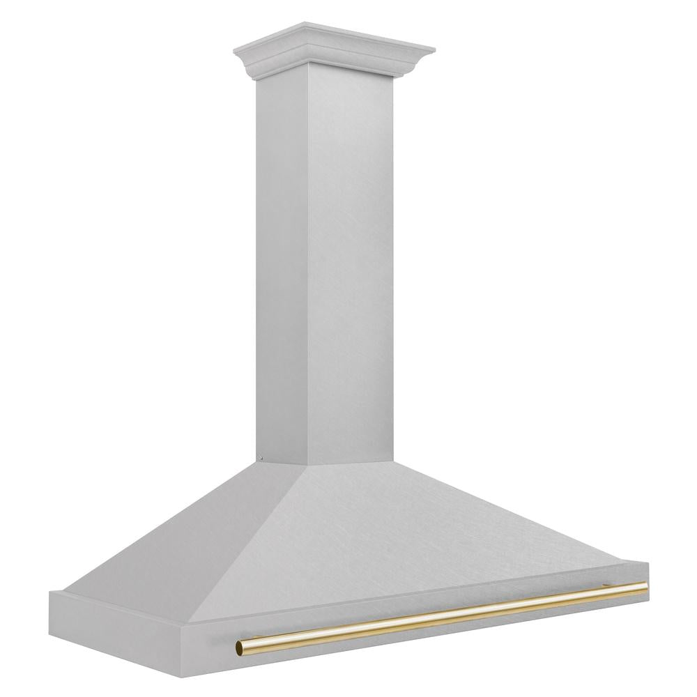 Autograph Edition 48 In. Convertible Satin Stainless Steel Wall Mount Range Hood With Polished Gold Handle KB4SNZ48G