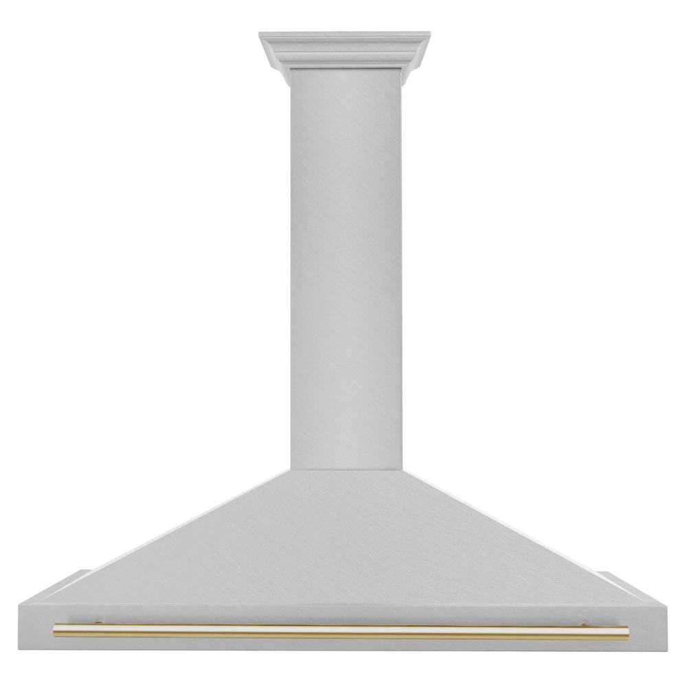 Autograph Edition 48 In. Convertible Satin Stainless Steel Wall Mount Range Hood With Polished Gold Handle KB4SNZ48G