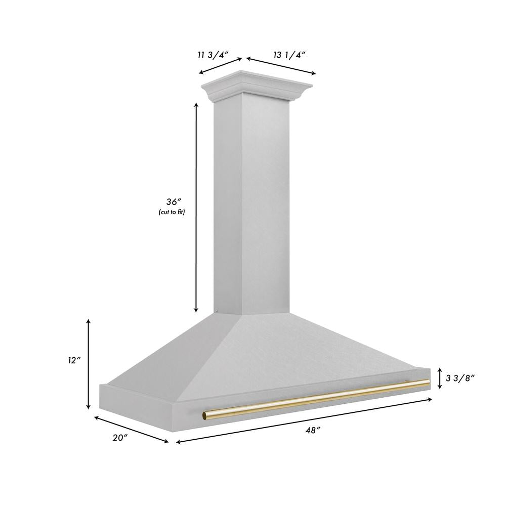 Autograph Edition 48 In. Convertible Satin Stainless Steel Wall Mount Range Hood With Polished Gold Handle KB4SNZ48G