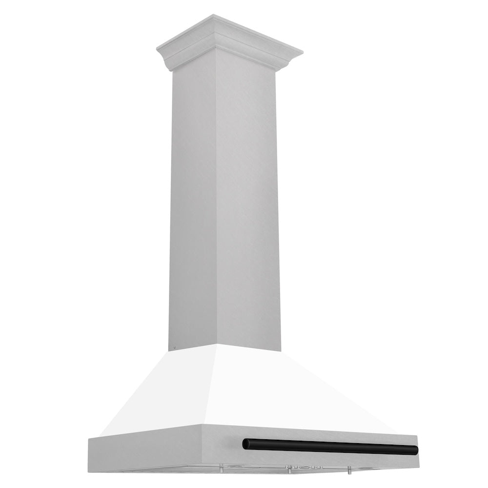 Autograph Edition 30 In. Convertible Satin Stainless Steel Wall Mount Range Hood With White Matte Shell And Matte Black Handle KB4SNZWM30MB