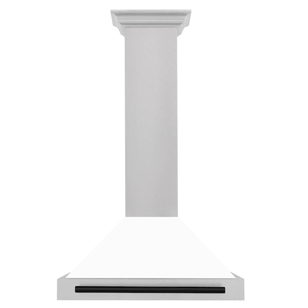 Autograph Edition 30 In. Convertible Satin Stainless Steel Wall Mount Range Hood With White Matte Shell And Matte Black Handle KB4SNZWM30MB