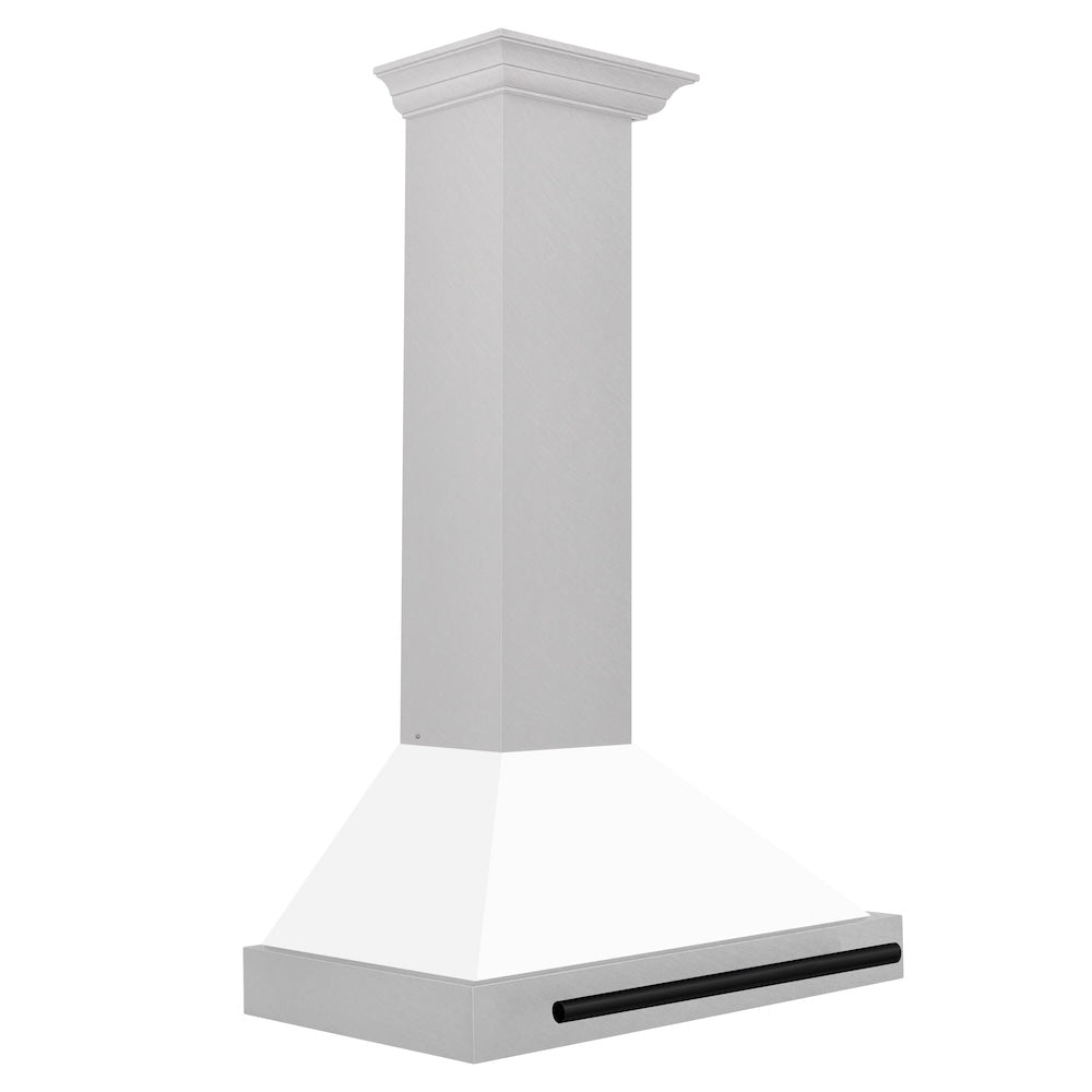 Autograph Edition 30 In. Convertible Satin Stainless Steel Wall Mount Range Hood With White Matte Shell And Matte Black Handle KB4SNZWM30MB