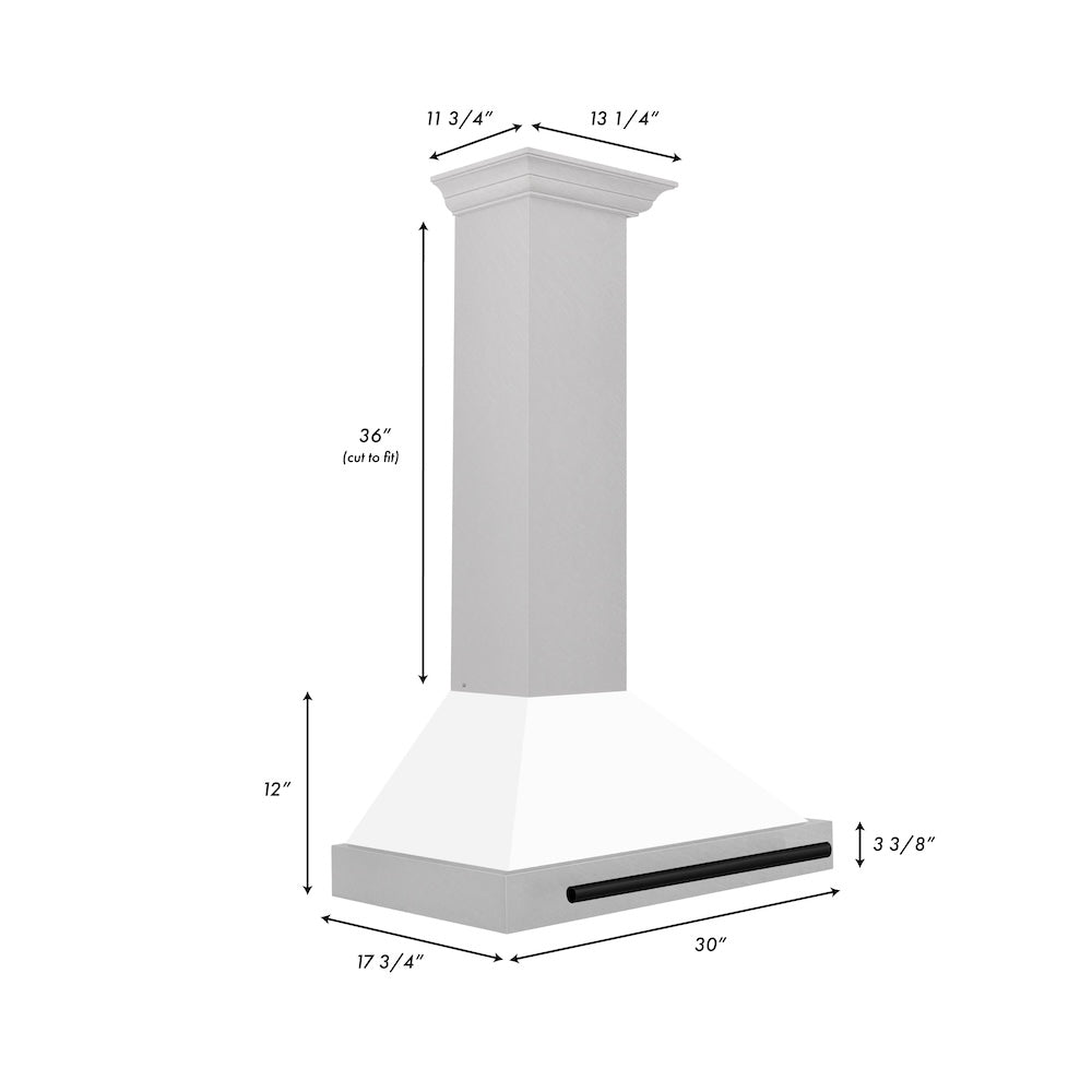 Autograph Edition 30 In. Convertible Satin Stainless Steel Wall Mount Range Hood With White Matte Shell And Matte Black Handle KB4SNZWM30MB