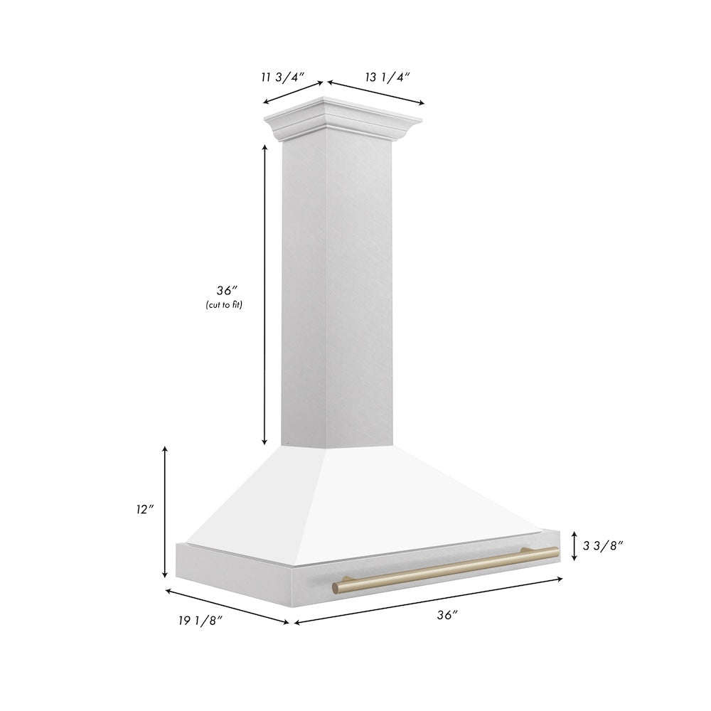 Autograph Edition 36 In. Convertible Satin Stainless Steel Wall Mount Range Hood With White Matte Shell And Champagne Bronze Handle KB4SNZWM36CB