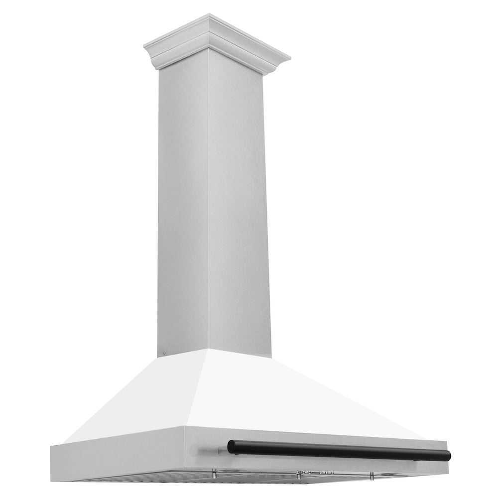 Autograph Edition 36 In. Convertible Satin Stainless Steel Wall Mount Range Hood With White Matte Shell And Matte Black Handle KB4SNZWM36MB
