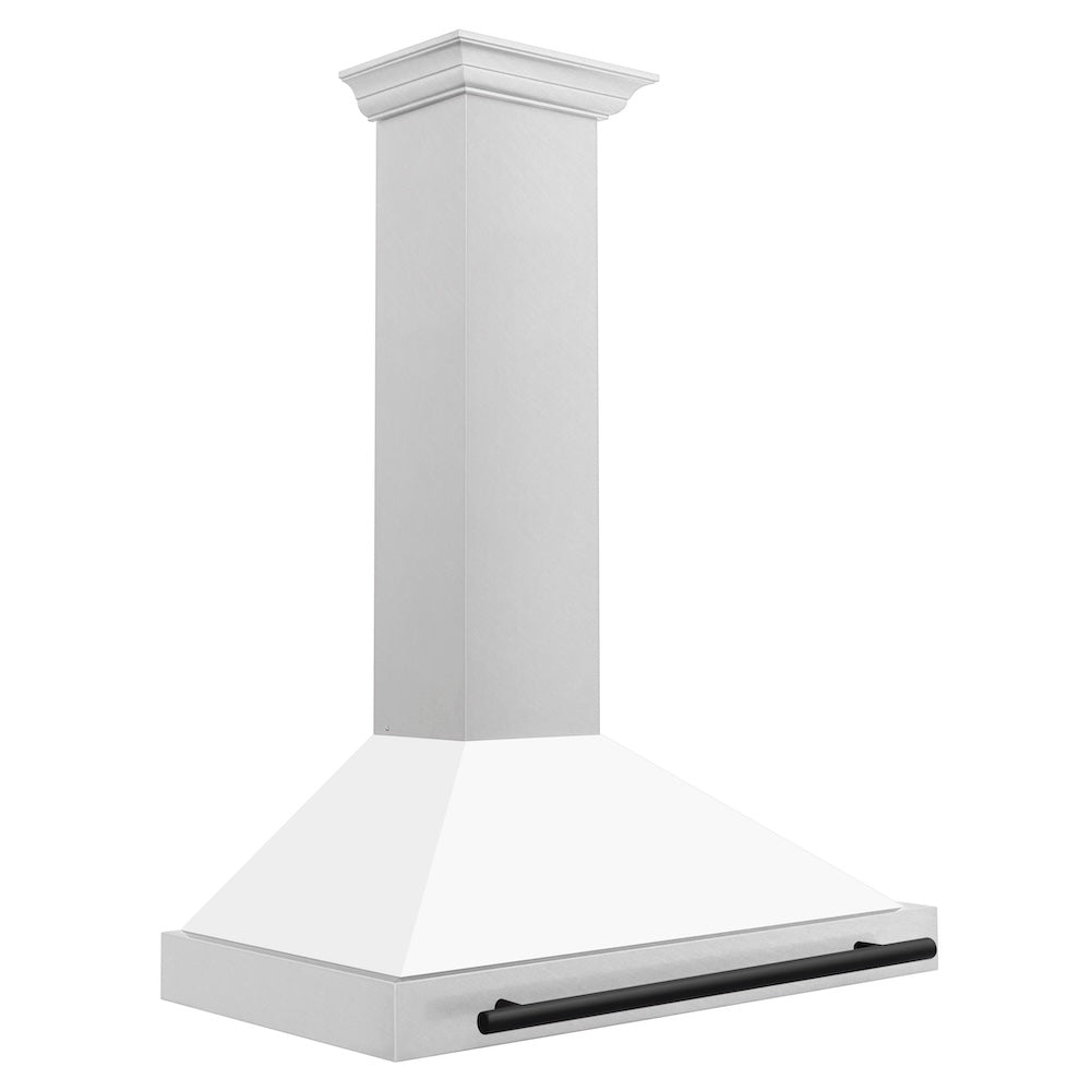 Autograph Edition 36 In. Convertible Satin Stainless Steel Wall Mount Range Hood With White Matte Shell And Matte Black Handle KB4SNZWM36MB