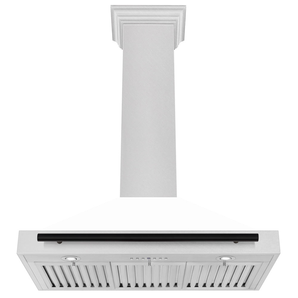 Autograph Edition 36 In. Convertible Satin Stainless Steel Wall Mount Range Hood With White Matte Shell And Matte Black Handle KB4SNZWM36MB