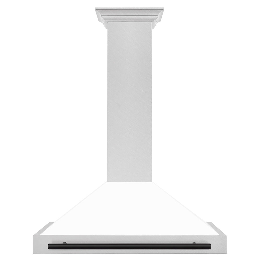 Autograph Edition 36 In. Convertible Satin Stainless Steel Wall Mount Range Hood With White Matte Shell And Matte Black Handle KB4SNZWM36MB