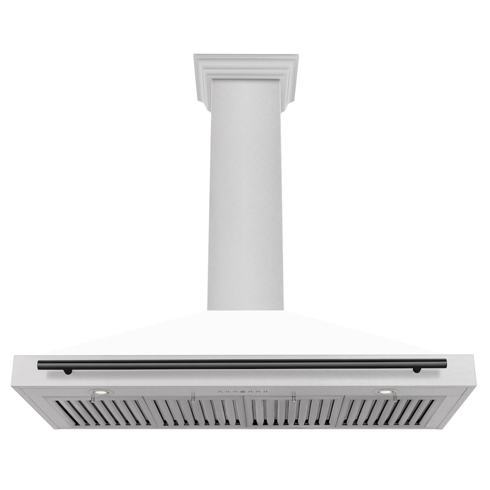Autograph Edition 48 In. Convertible Satin Stainless Steel Wall Mount Range Hood With White Matte Shell And Matte Black Handle KB4SNZWM48MB