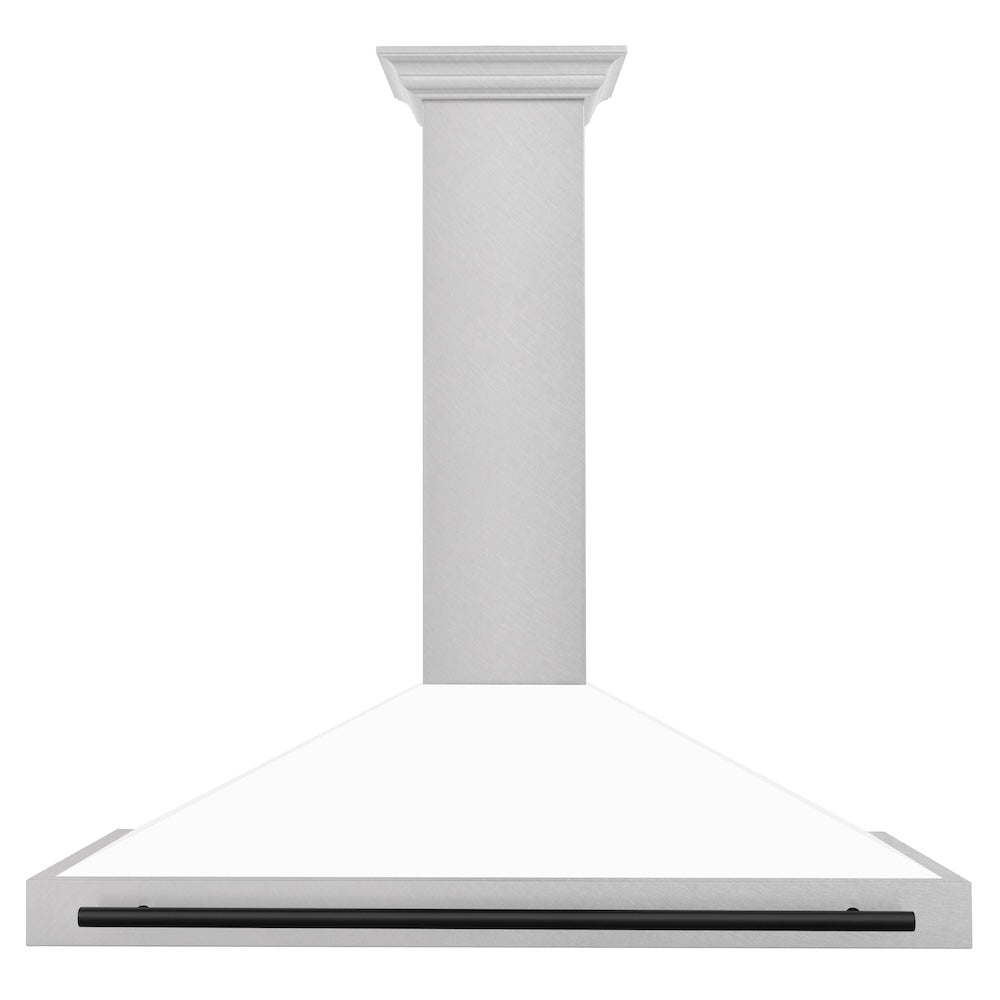 Autograph Edition 48 In. Convertible Satin Stainless Steel Wall Mount Range Hood With White Matte Shell And Matte Black Handle KB4SNZWM48MB