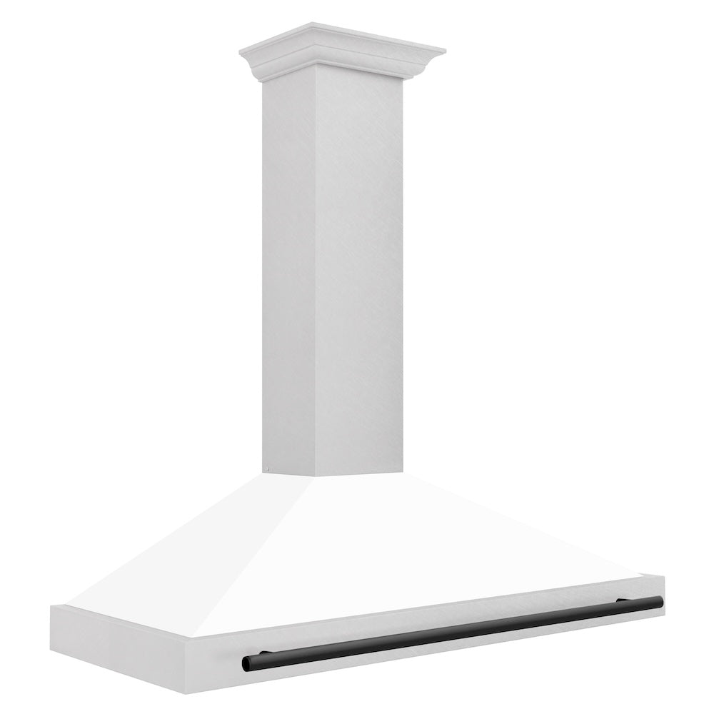 Autograph Edition 48 In. Convertible Satin Stainless Steel Wall Mount Range Hood With White Matte Shell And Matte Black Handle KB4SNZWM48MB