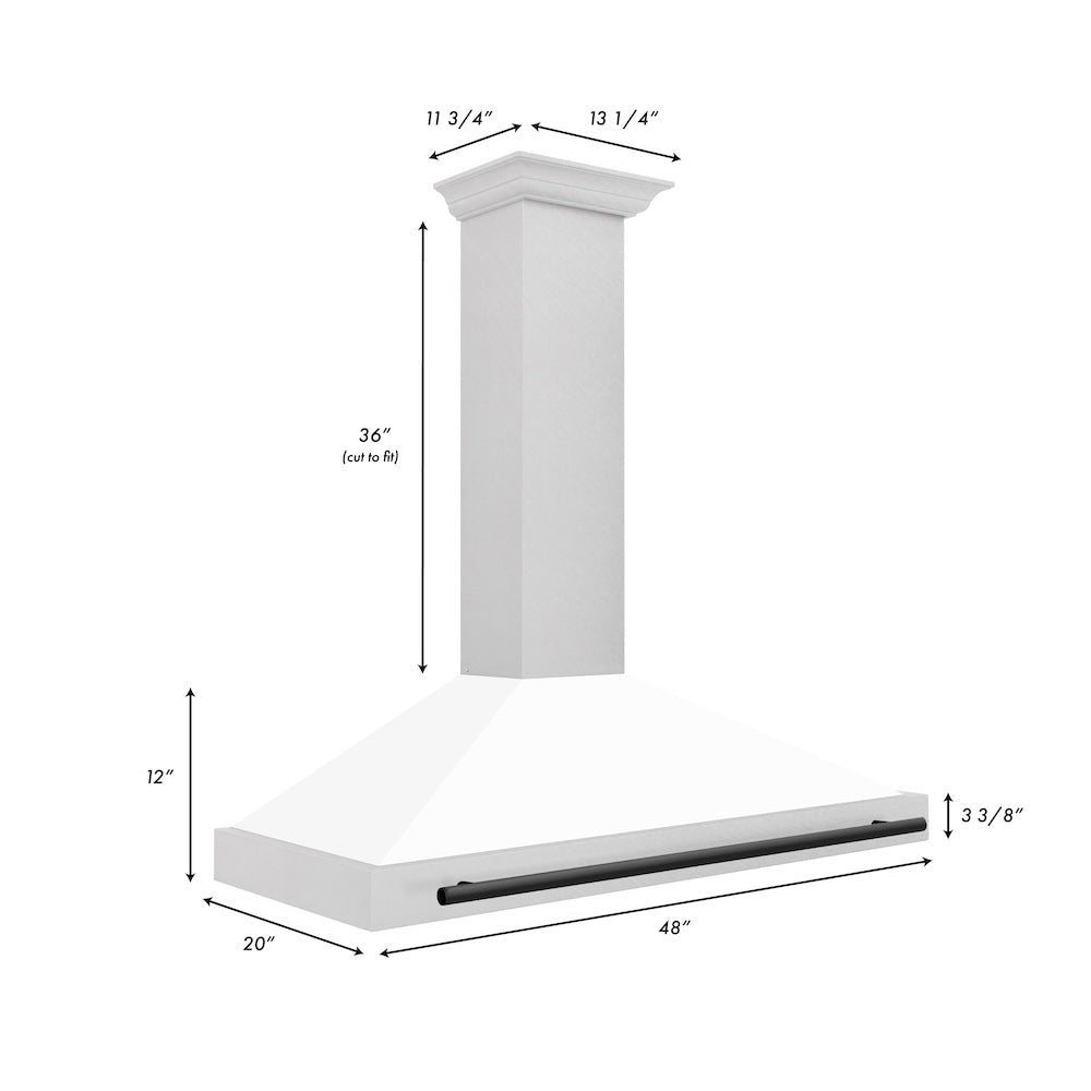 Autograph Edition 48 In. Convertible Satin Stainless Steel Wall Mount Range Hood With White Matte Shell And Matte Black Handle KB4SNZWM48MB
