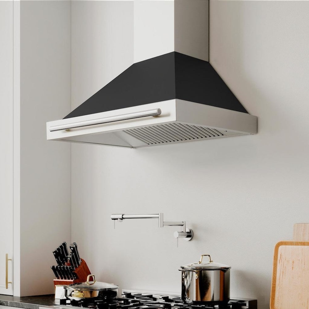 30in. Convertible Stainless Steel Range Hood with Black Matte Shell and Stainless Steel Handle KB4STXBLM30