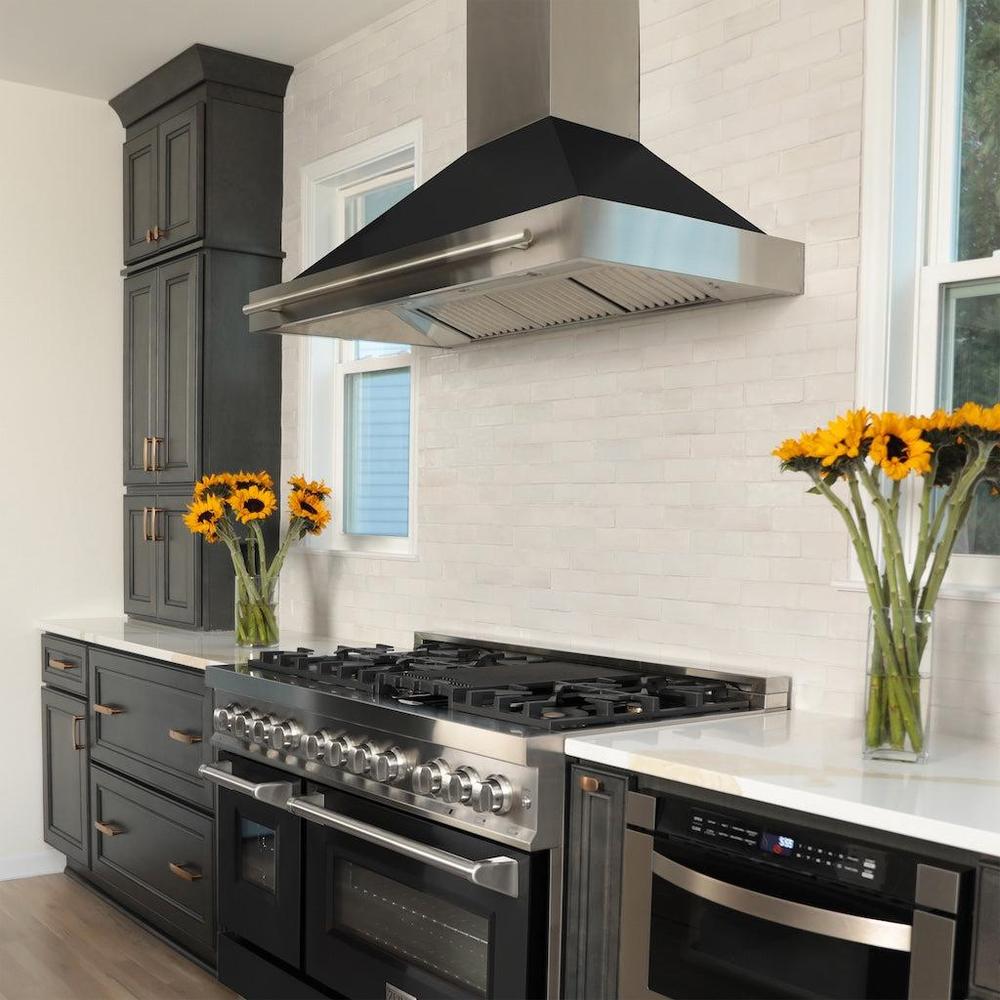 48 In. Convertible Stainless Steel Range Hood With Black Matte Shell And Stainless Steel Handle KB4STXBLM48