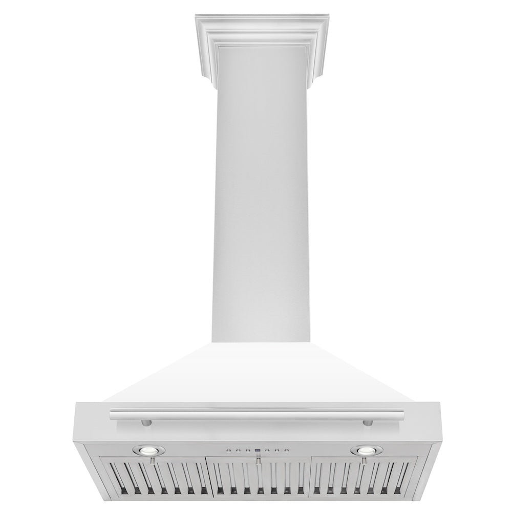 30 In. Convertible Stainless Steel Range Hood With White Matte Shell And Stainless Steel Handle KB4STXWM30