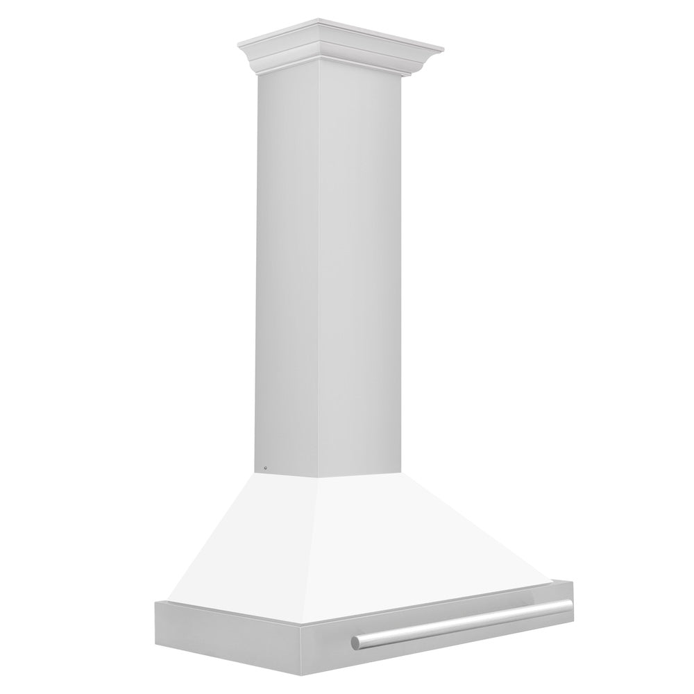 30 In. Convertible Stainless Steel Range Hood With White Matte Shell And Stainless Steel Handle KB4STXWM30