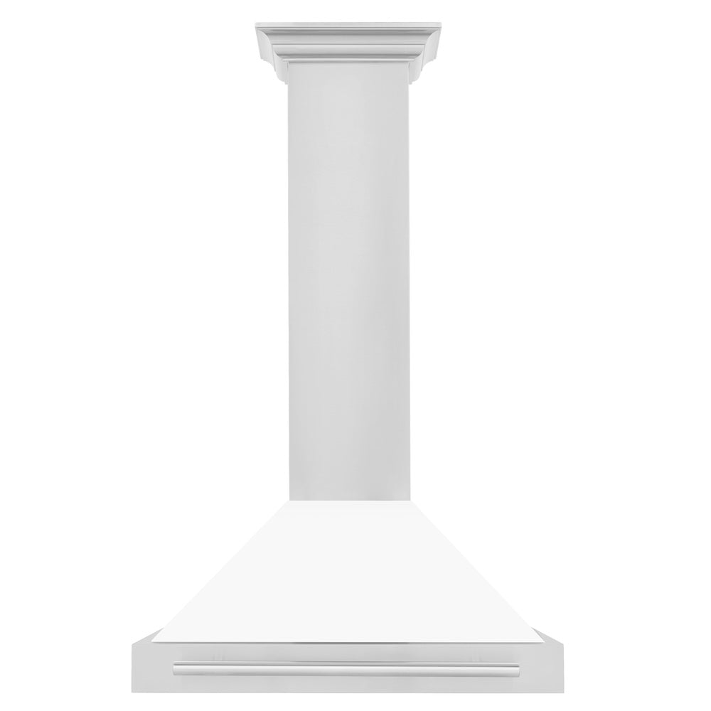 30 In. Convertible Stainless Steel Range Hood With White Matte Shell And Stainless Steel Handle KB4STXWM30