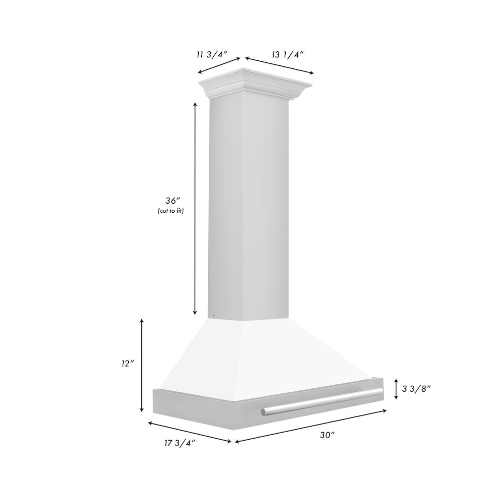30 In. Convertible Stainless Steel Range Hood With White Matte Shell And Stainless Steel Handle KB4STXWM30