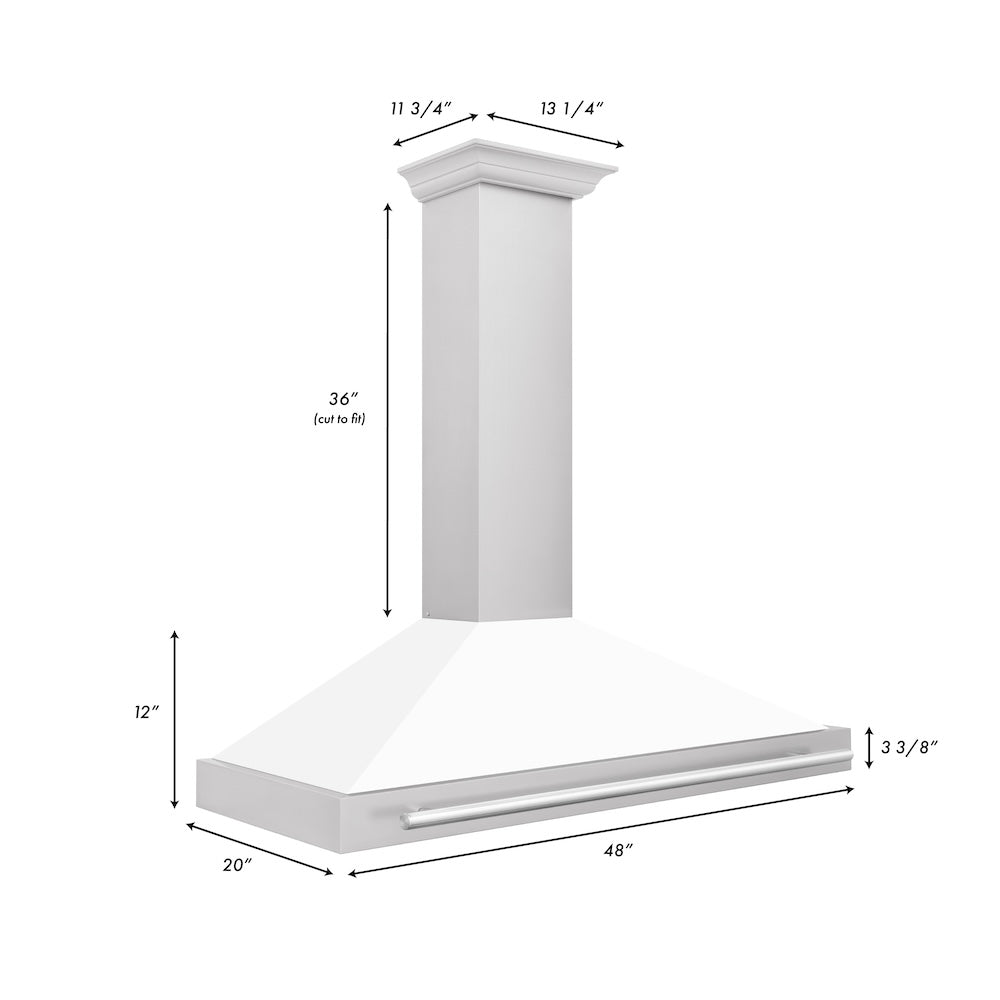 48in. Convertible Stainless Steel Range Hood with White Matte Shell and Stainless Steel Handle KB4STXWM48