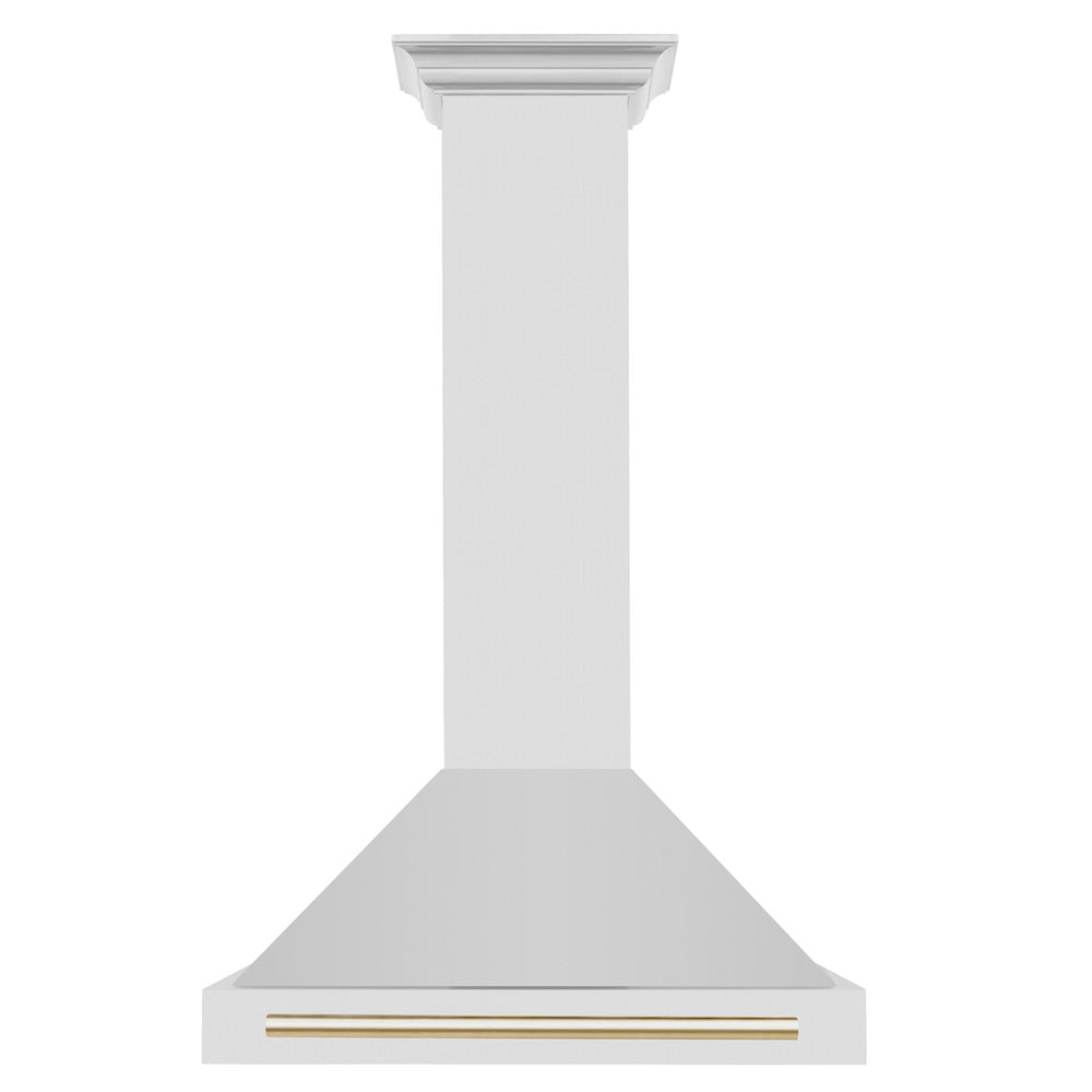 30in. Autograph Edition Convertible Stainless Steel Range Hood with Stainless Steel Shell and Polished Polished Gold Accents KB4STZ30G