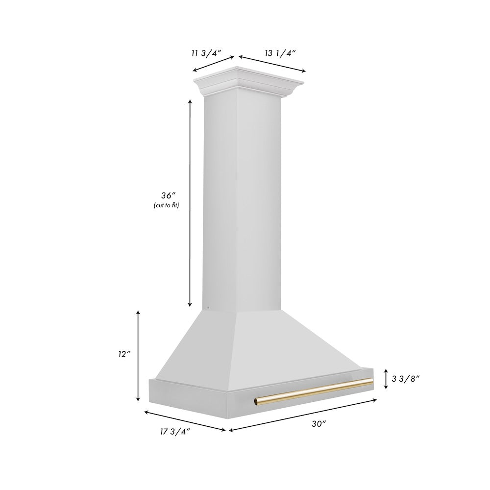 30in. Autograph Edition Convertible Stainless Steel Range Hood with Stainless Steel Shell and Polished Polished Gold Accents KB4STZ30G
