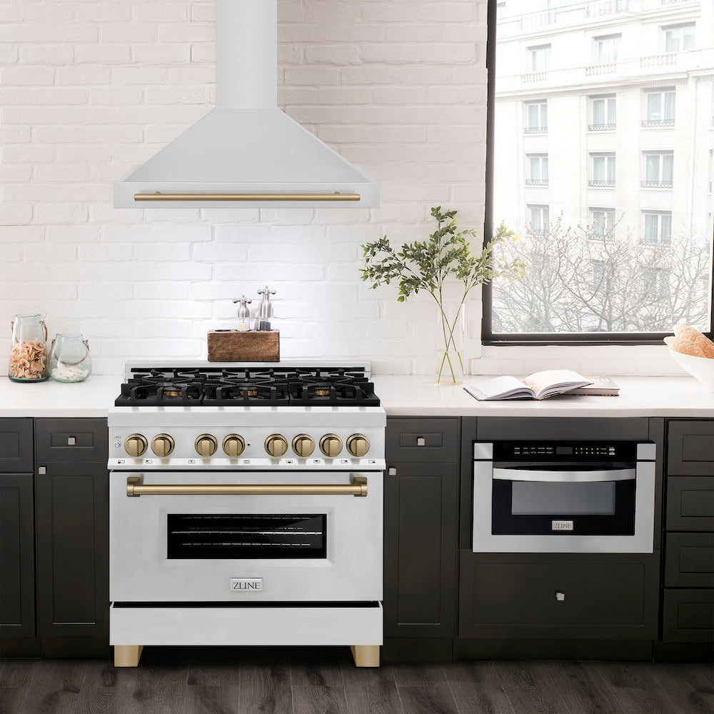 Autograph Edition 36 In. Convertible Stainless Steel Range Hood With Stainless Steel Shell And Champagne Bronze Accents KB4STZ36CB